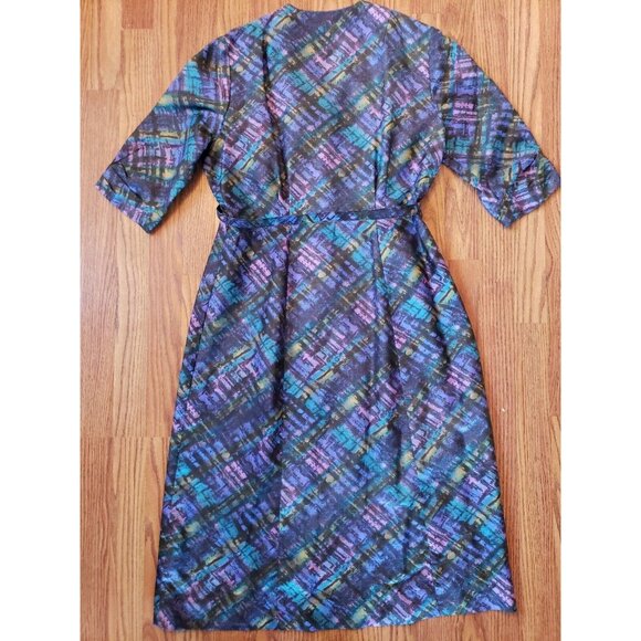 Vintage Wiggle Dress Sz 16 Belted Pin Up Brutalist Peacock Blue Jeweled Collar - Picture 13 of 16